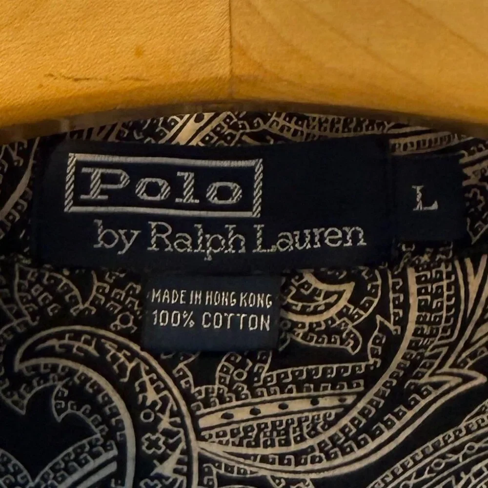 Vintage 90s Polo Ralph Lauren Black Large Paisley Polo Shirt Size Large